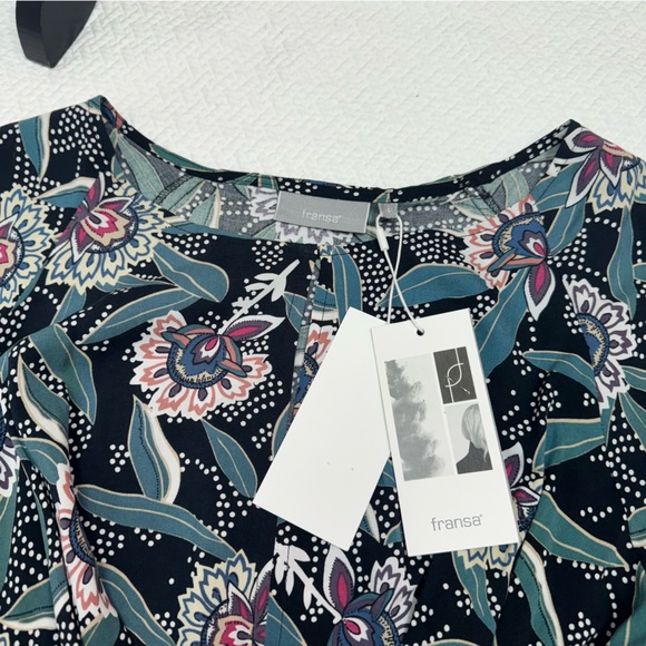 NWT Fransa Black Short Sleeve Shift Dress Front Tie Size S - Picture 6 of 9